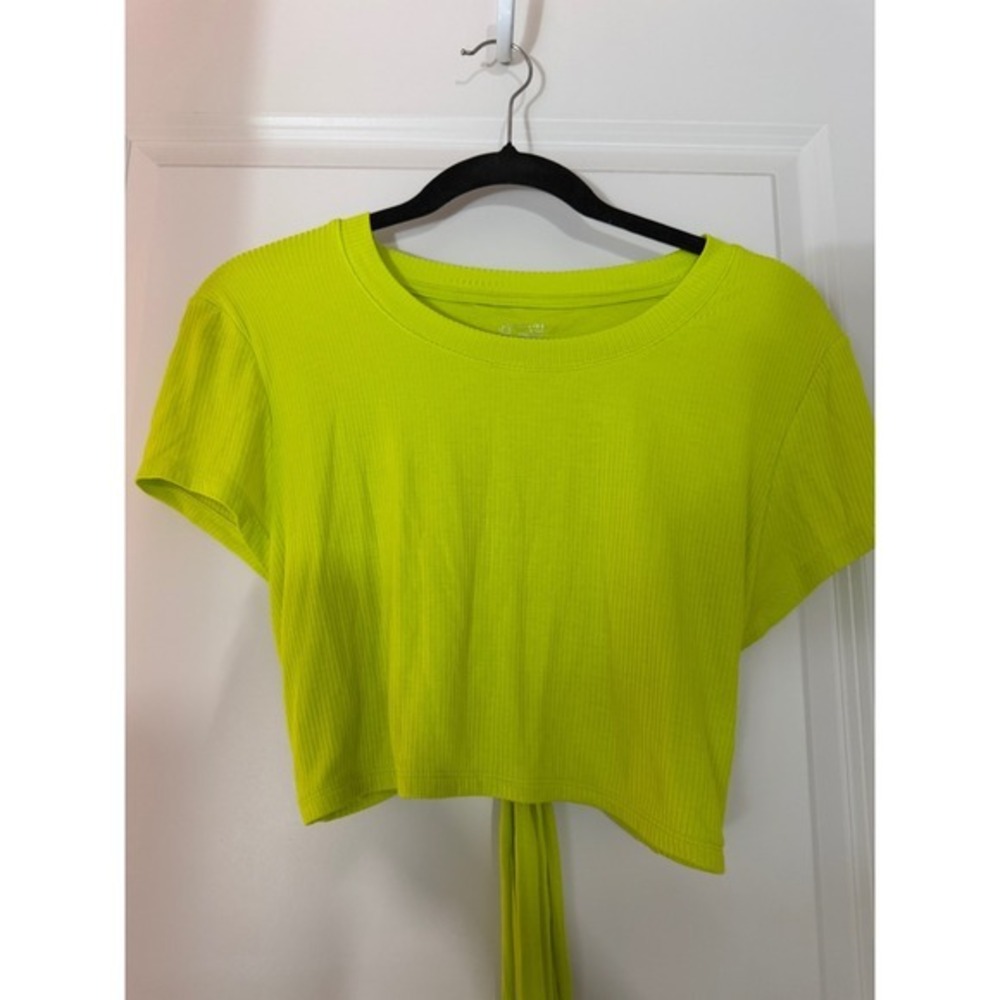Neon Green Yellow Aerie Cutout Tie Crop Top